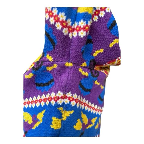 Vintage Betsey Johnson Punk Label Crop Cardigan Alley Cat Fair Aisle Print L Mod - Picture 11 of 16